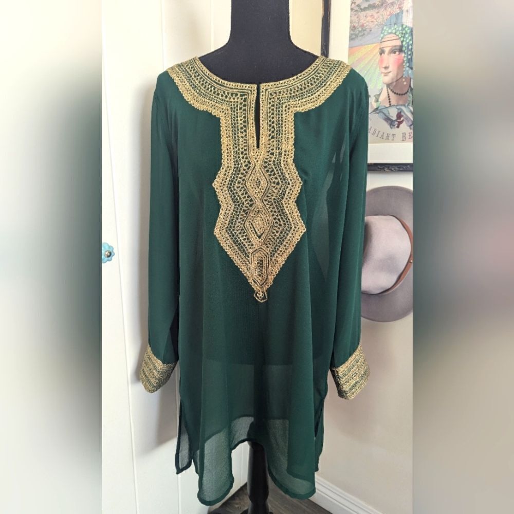 Soft Surroundings L Embroidered Tunic  Boho Lagenlook Cottagecore Coastal Chic